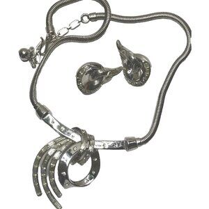 Antq 50s Signed Crown Trifari Comet Rhinestone Silver Vtg Earrings Necklace Set